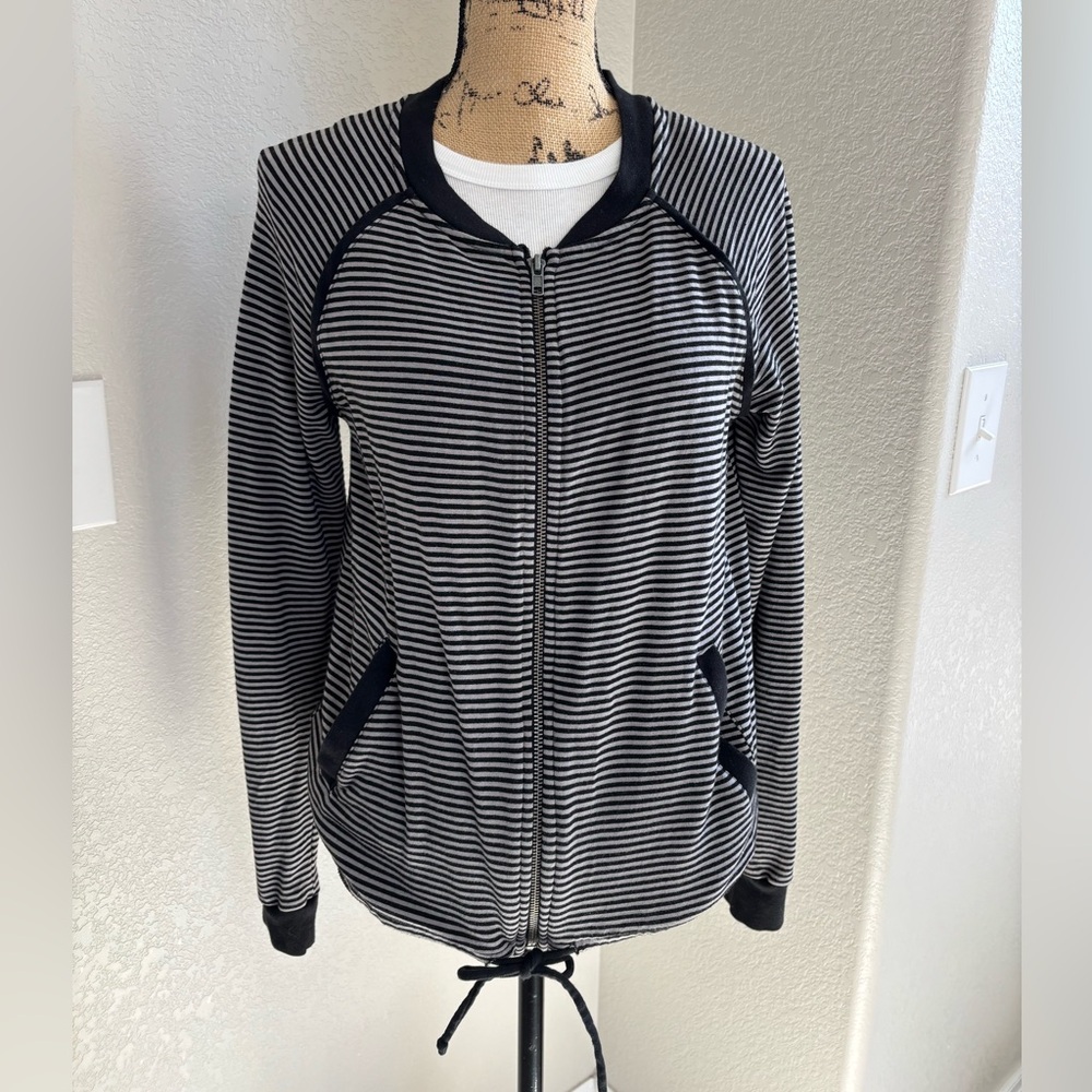 Three Dots Striped Black and Gray Lightweight Bomber
